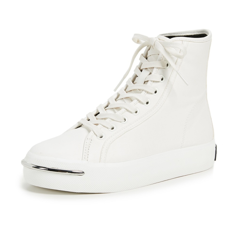 Alexander Wang Pia White Leather Hightop Sneakers with Metal detail